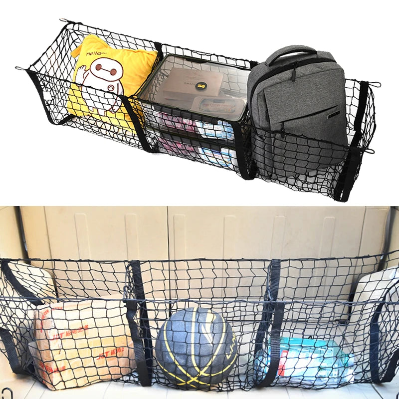 Automotive general accessories pickup truck luggage compartment storage net bag, three compartment storage net, car grocery rack