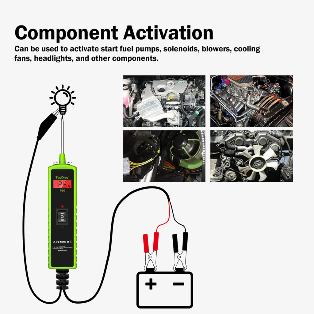 TopDiag P60 Automotive Circuit Tester Car Electrical System Short Tester 6-30V DC with Function LCD Display Flashlight Component