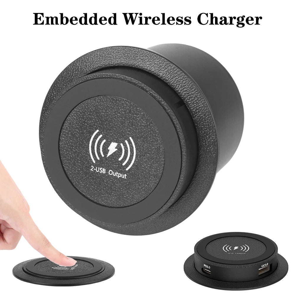 Car Charger 15W For Camper Truck ATV Boat Car RV USB Type-C Quick Charge PD 3.0 Outlet Socket Embedded Wireless Charger
