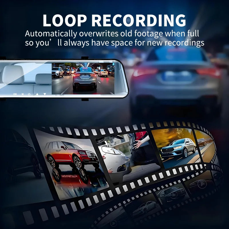 1080P Dash Cam Car Optional Dual Lens Night Vision 12In DVR Rearview Mirror Dash Camera Video Recorder Auto Wide-angle Camera