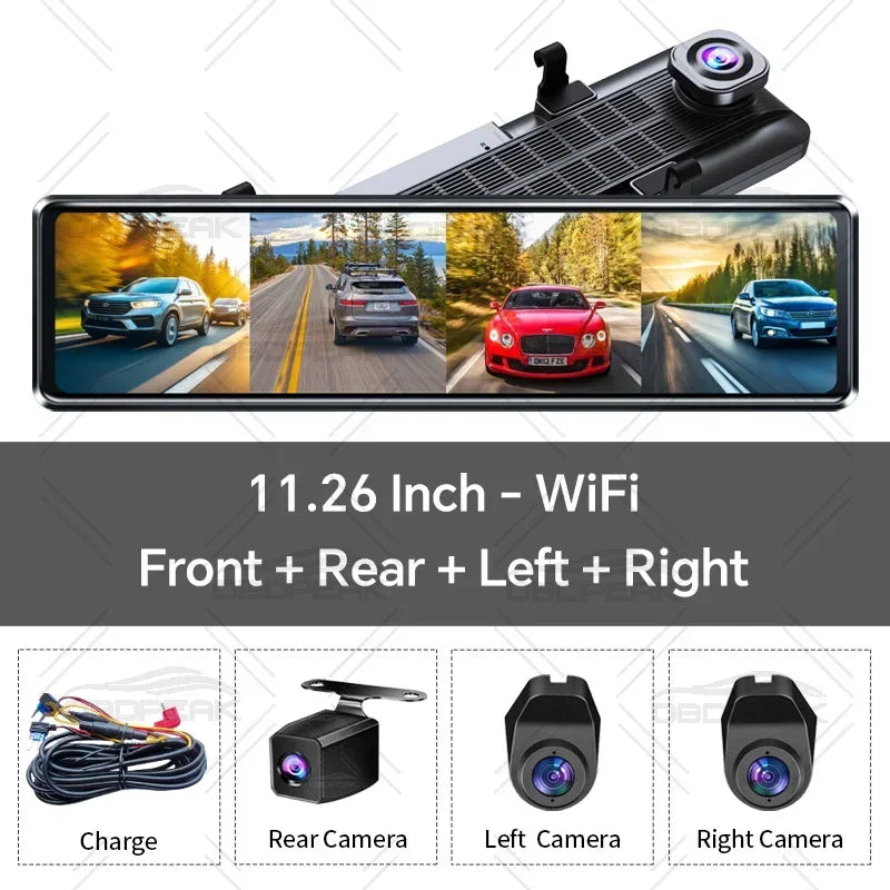 4K Dash Cam 4-Channel Record 1080P ADAS BSD Car DVR WIFI APP Rear View Mirror Auto Video Recorder Camera Ultra HD 24H Parking