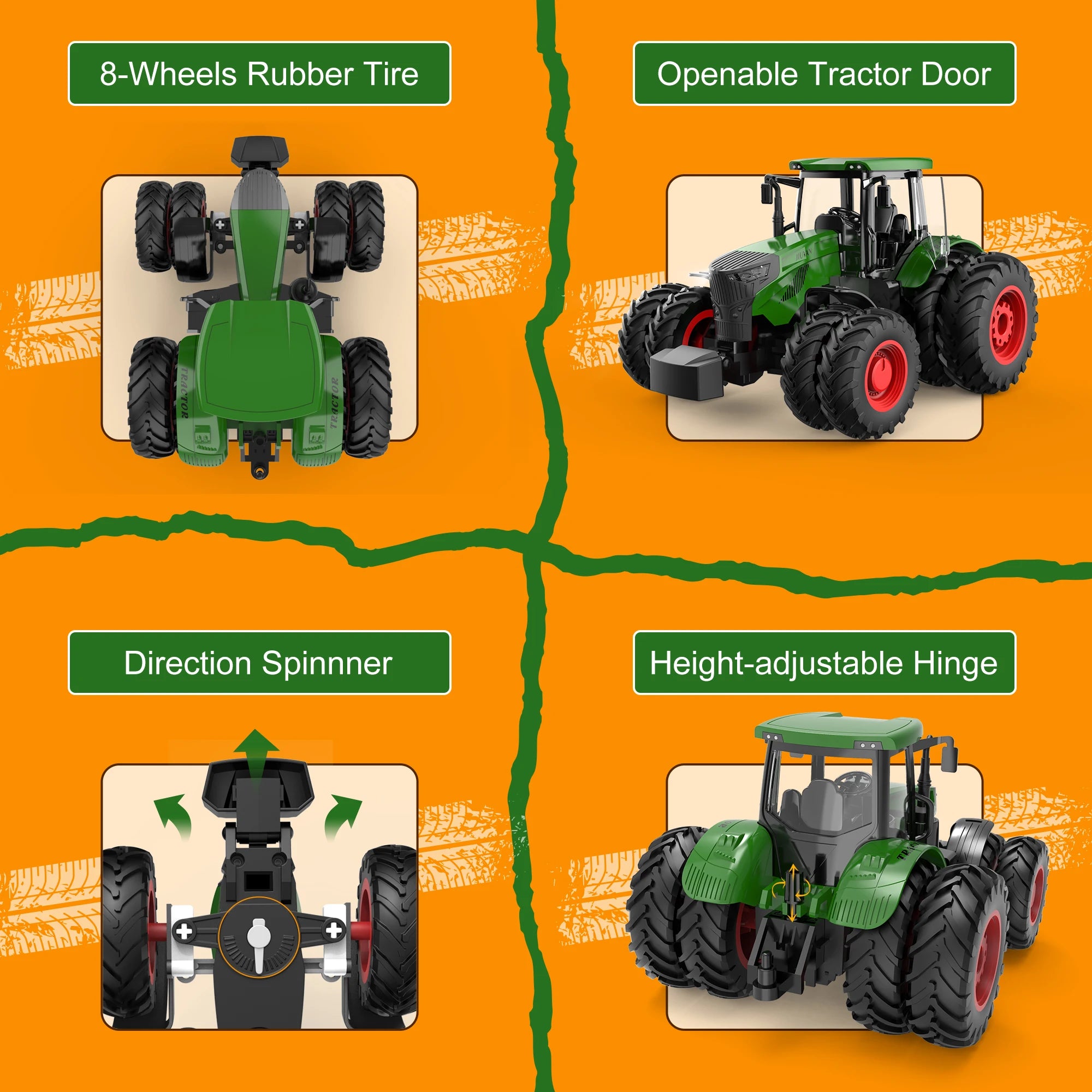 Manual sliding tractor toy set, manual tractor with green bed, suitable for indoor and outdoor play, good weather resistance.