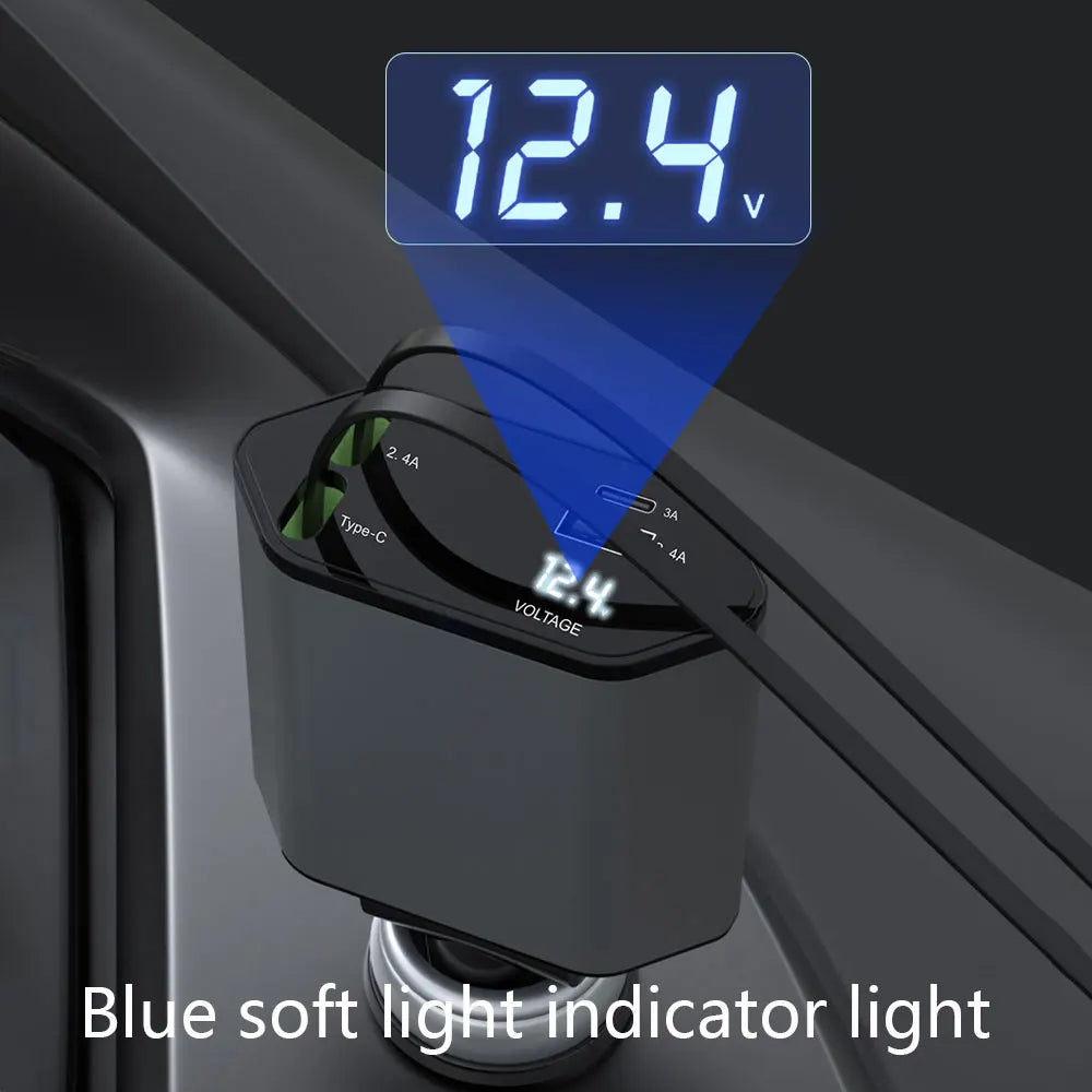 120W 4 Ports Car Charger Fast Charging PD QC3.0 USB Type C Car Phone Charger Retractable Charging Cable Adapter For IPhone