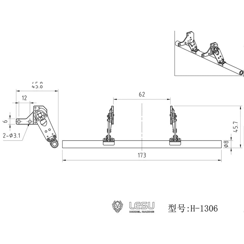 LESU RC 1/14 Truck Rear Bumper Universal Accessories H-1306 For Tamiya 1/14 Rc Tractor Truck 770S TGX FH16 Truck DIY Accessory