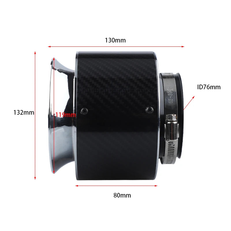 130/150/175mm 3inch Carbon Cover Air Filter Universal Car Vehicle Flow Cleaner High Performance Cold Air Intake Filter