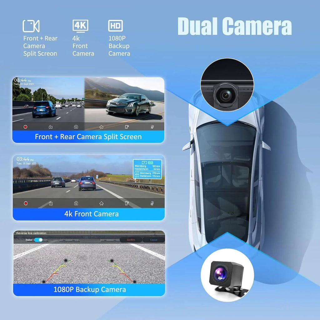 Universal DashCam 10.33" Car Intelligent 4K Car DVR Dash Cam Wireless CarPlay & Android Auto MP5 Bluetooth WIFI Rear Reversing