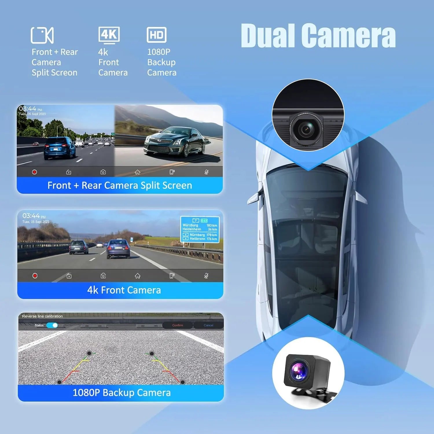 Universal DashCam 10.33" Car Intelligent 4K Car DVR Dash Cam Wireless CarPlay & Android Auto MP5 Bluetooth WIFI Rear Reversing