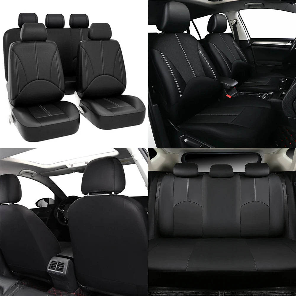 9pcs/4pcs Set Car Seat Cover Universal Leather Black Seat Protector Cover Complete Set of All Seasons Car Interior Accessories