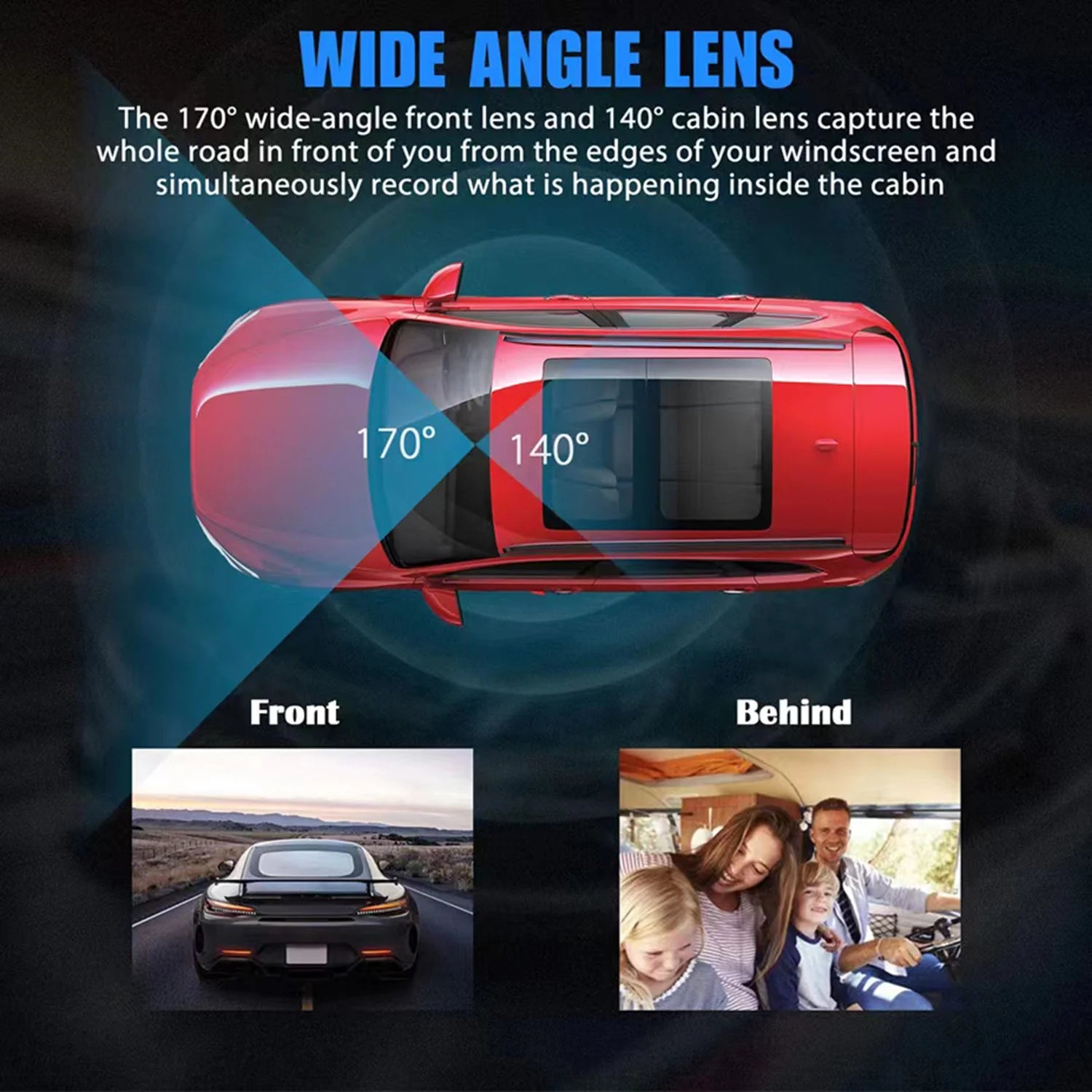 Dash Cam Recording Car Camera DVR S1 2"Screen HD 1080P 3 Cameras+WiFi (Front/Rear/In car) Night Vision Video Recorder