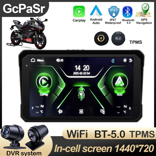 Motorcycle Navigation 6 inch Screen 1440*720P GPS Wireless CarPlay Android Auto Motorcycle GPS Motor DVR Monitor TPMS Optional