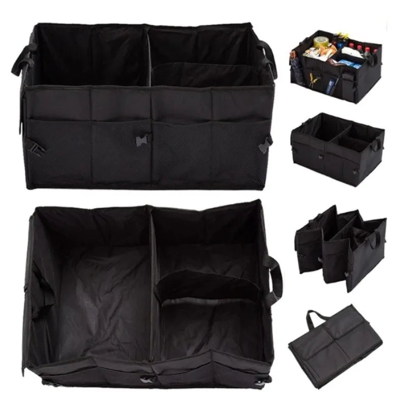 Black Car Trunk Organizer Foldable - Large Capacity Multi-compartments Space-saving Camping Use