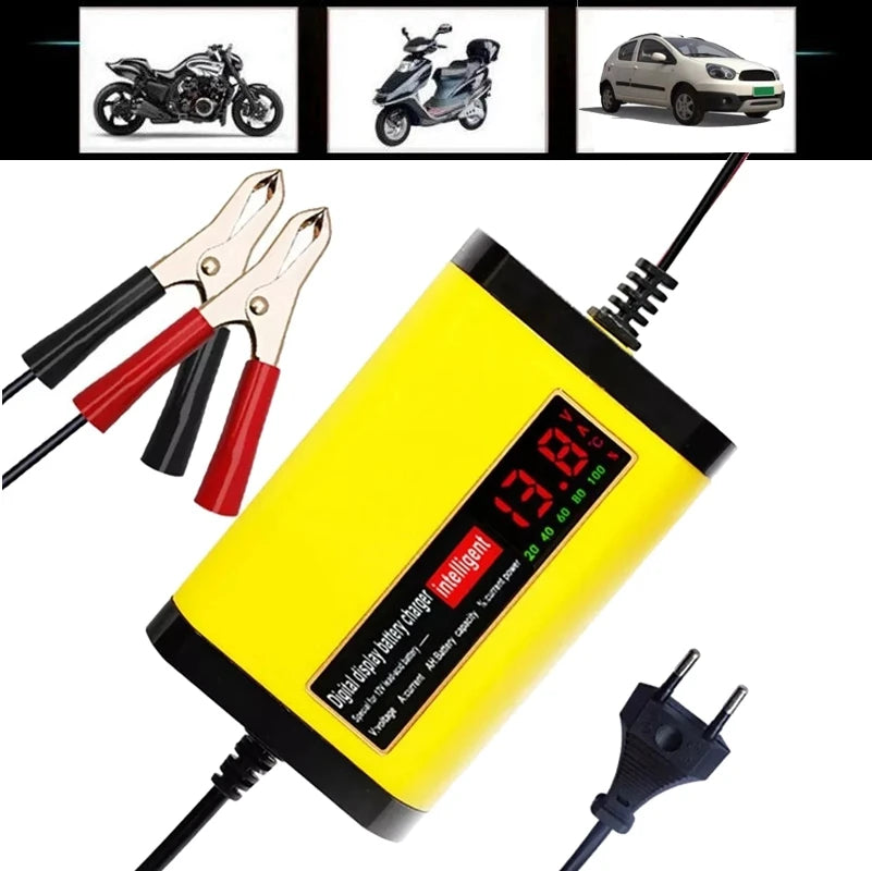 Car Battery Charger 12V 2A LCD Display For Automotive Truck Motorcycle Lead Acid Battery