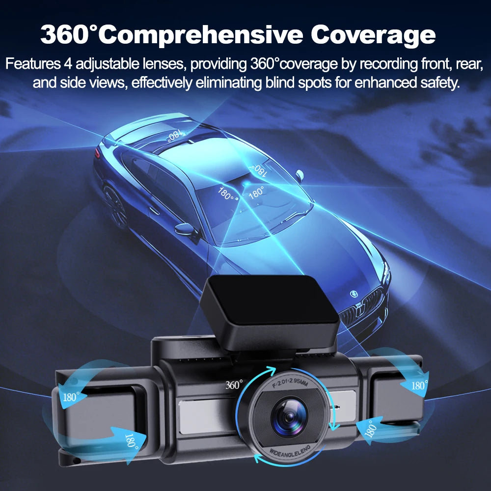BEPOCAM Dash Cam 4K 4 Channel Front and Rear Inside 360° Car Camera for Cars Built-in WiFi GPS WDR Night Vision 24H Parking Mode