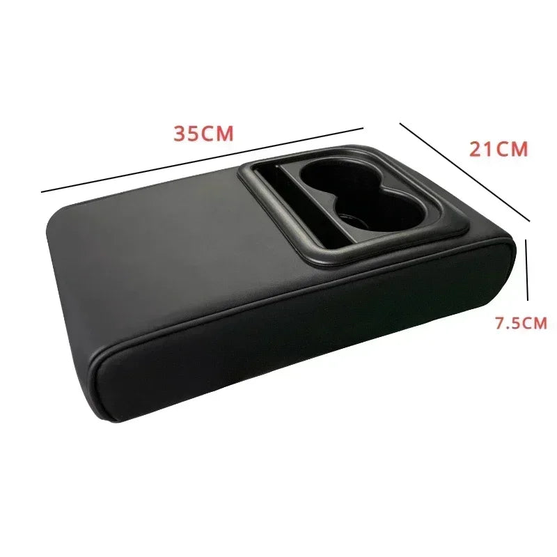 Auto Center Console Armrest Cushion With 2 Cup Holder PU Leather Armrest Pad Portable Car Amrest Pillow Cover Height Pad