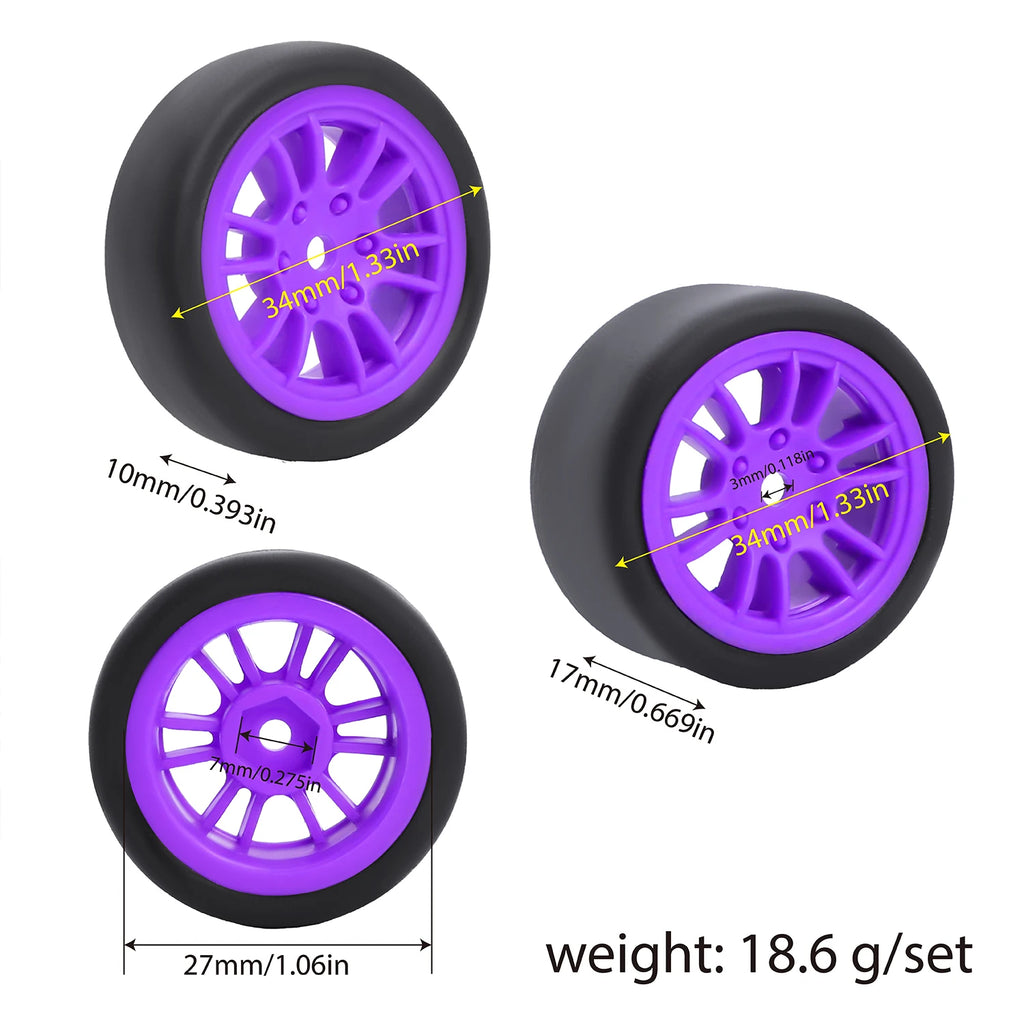 For 1/24 LOSI Micro-B On-Road Drift Racing Wheel Rims Hub with Tires Pre-mounted Pin For 1/28 Losi Micro-T WLtoys 244016
