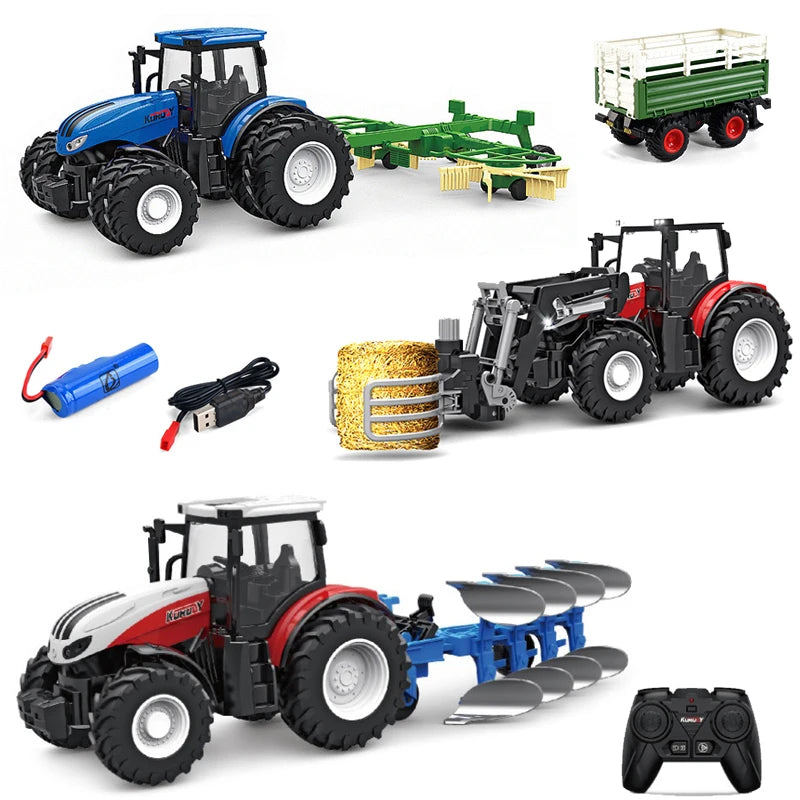 Camión tractor con remolque RC 1/24, vehículo agrícola eléctrico de ingeniería de 2,4 G, cosechadora, equipo agrícola, juguetes para niños, regalos.