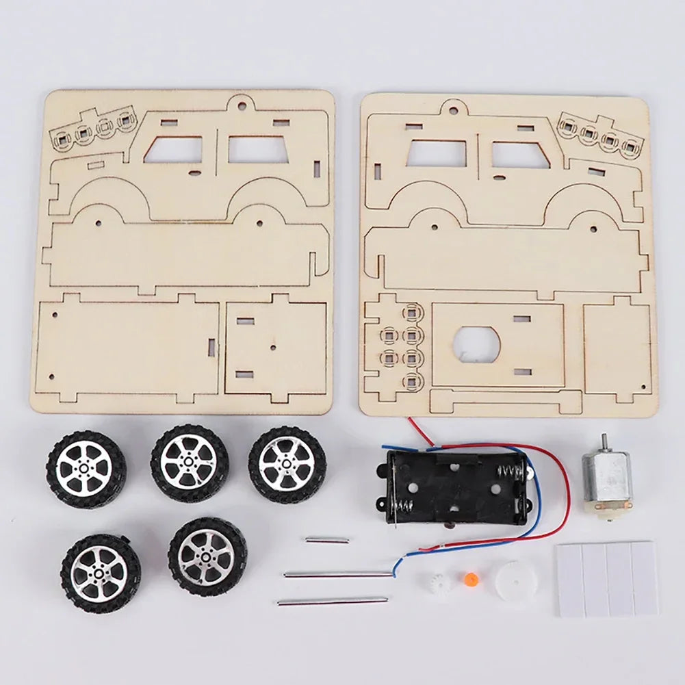 Electric DIY Jeep Model Kit - Wooden Assembly with Working Motor & Detachable Parts, STEM Engineering Toy