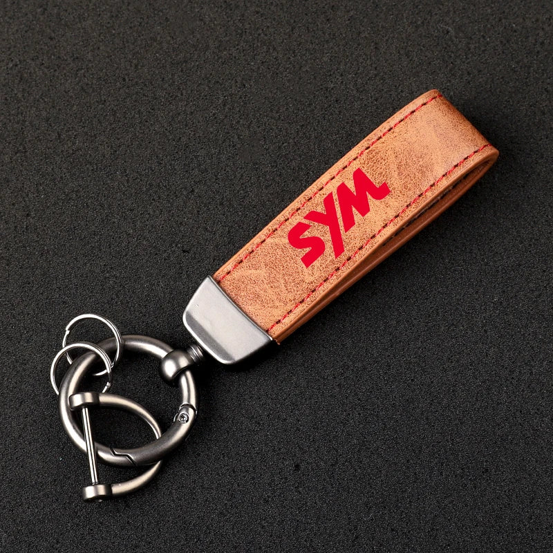 HD printed vintage leather horseshoe ring keychain for SYM Motorcycle Accessories