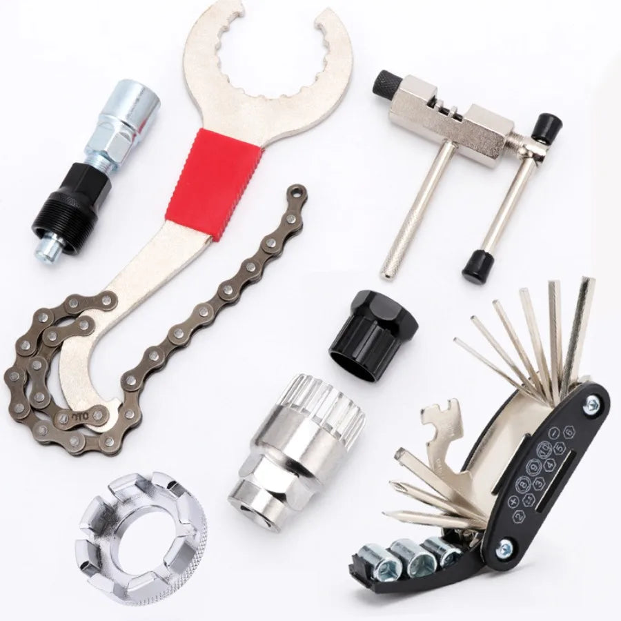 Multi-Functional Bicycle Repair Tool Kit - Includes Crank, Flywheel, Derailleur Hanger Wrenches & Chain Breaker