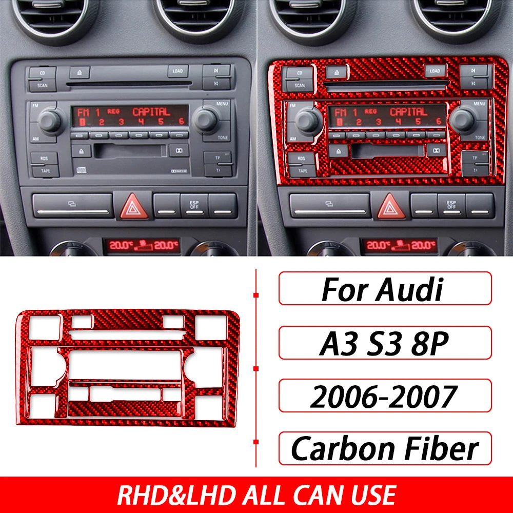 For Audi A3 S3 8P 2006 2007 Car Accessories Carbon Fiber Central AC Radio CD Navigation Panel Set Trim Cover Interior Sticker