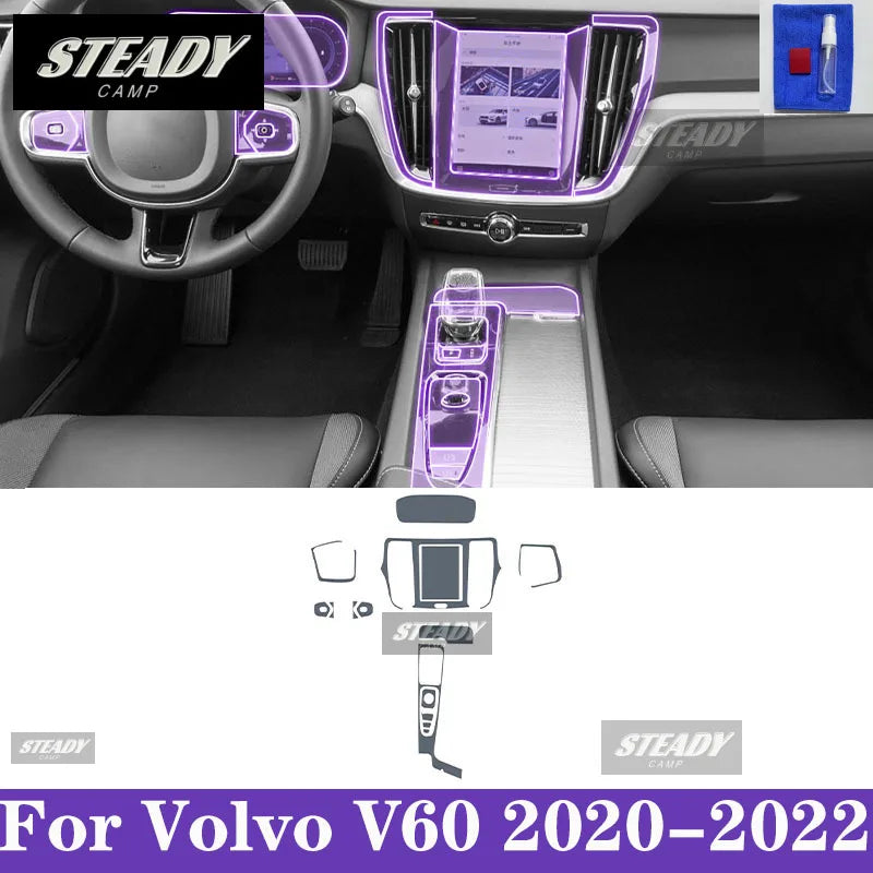 For Volvo V60 2020-2024 Car interior Center console transparent TPU Paint protective film Anti scratch sticker LCD screen PPF