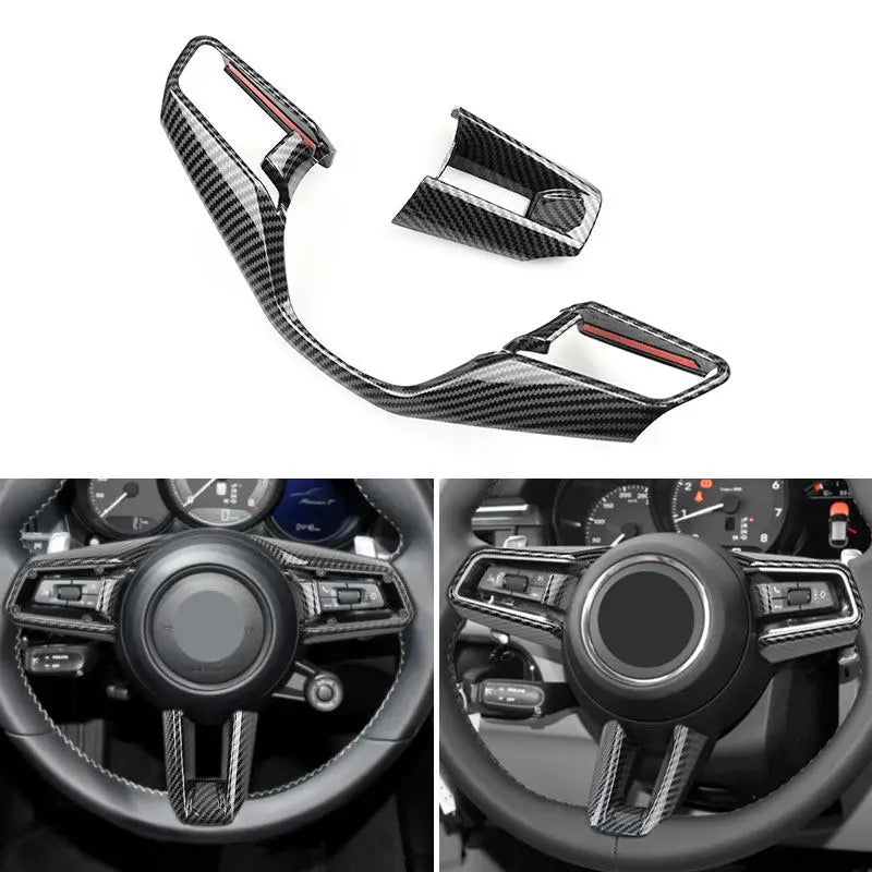 For Porsche Cayenne 2022 2023 Car Styling Interior Steering Wheel Cover Frame Trim Accessories Carbon Fiber Texture