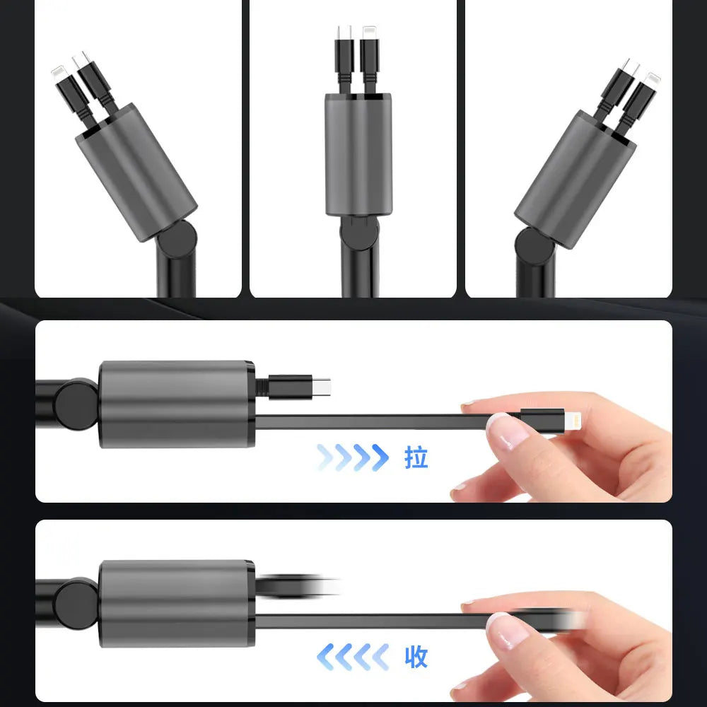 120W 4 Ports Car Charger Fast Charging PD QC3.0 USB Type C Car Phone Charger Retractable Charging Cable Adapter For IPhone