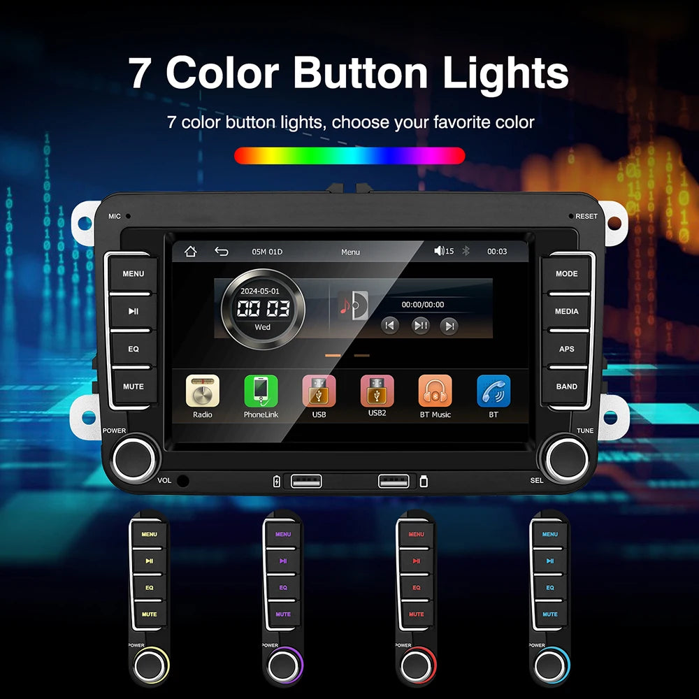 7" 2 Din HD Car Media Video RDS Airplay Car Radio Wireless CarPlay Android Auto Stereo Audio For VW/Seat/Skoda/Passat/Golf/Polo