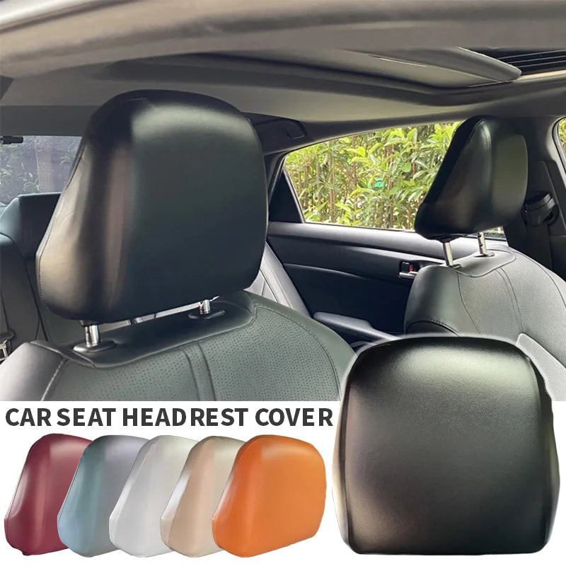 Waterproof PU Leather Car Headrest Cover Universal Elastic Auto Pillowcase Front Seat Headrests Dust Cover Car Truck Accessories