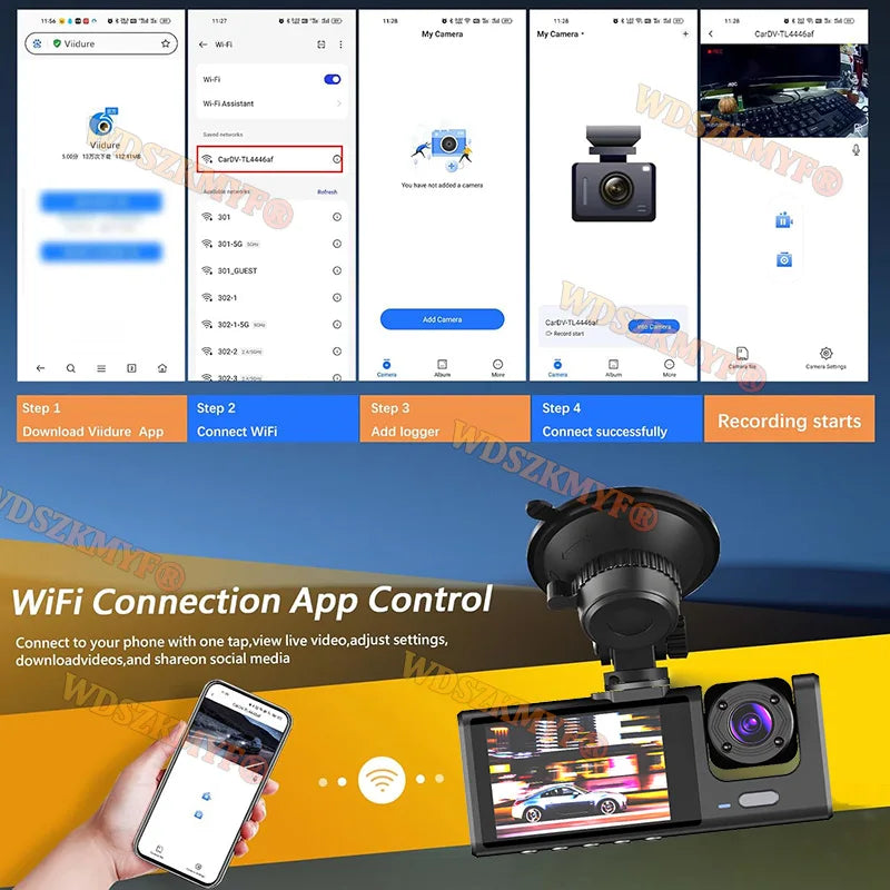 3Camera WIFI Dash Cam 2cam Car Camera 1080P Video Recorder Car DVR Front Rear View Camera Night Vision Black Box Car Accessories