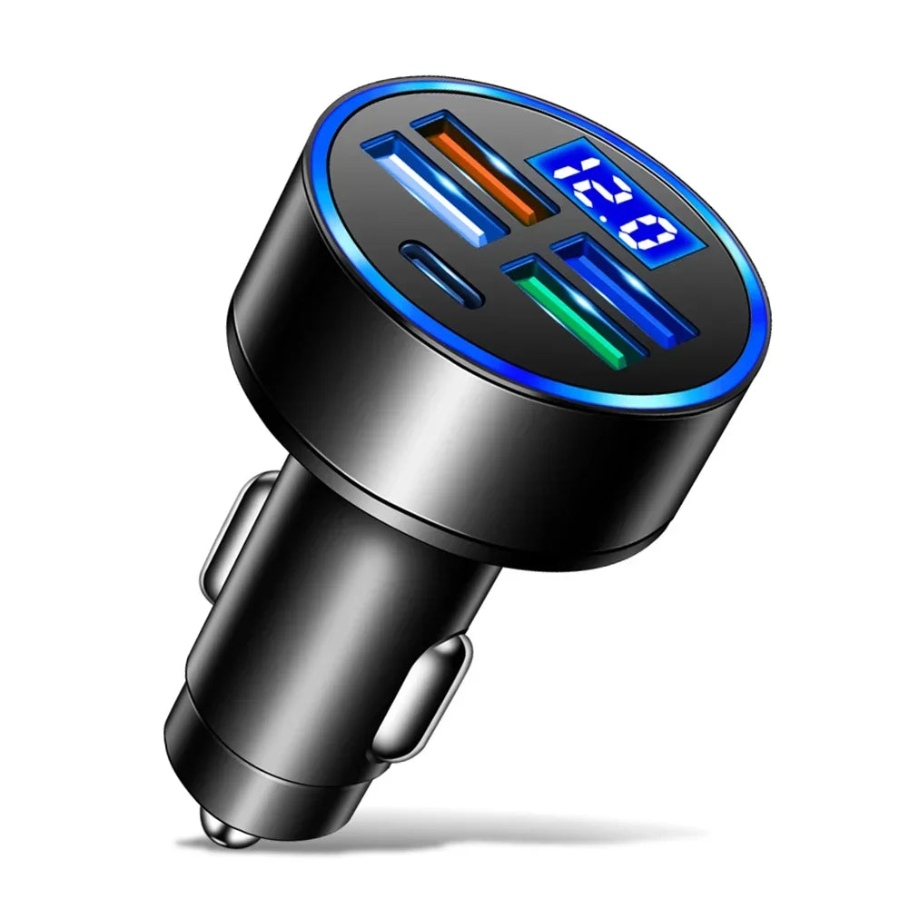 Car Charger 15.5W 4USB Type-C Digital Display Car Power Charger 5V 3.1A With Voltage Detection Multi-port Car Power Adapter