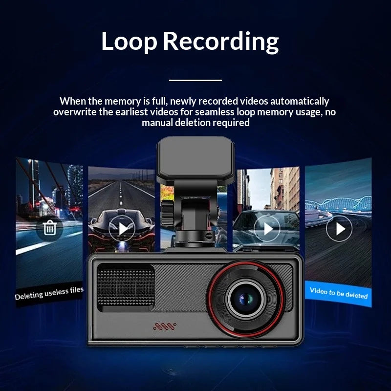 3-lens dash cam, 3-channel car-mounted high-definition night vision, 2-inch front and rear dual recording, WiFi connectivity