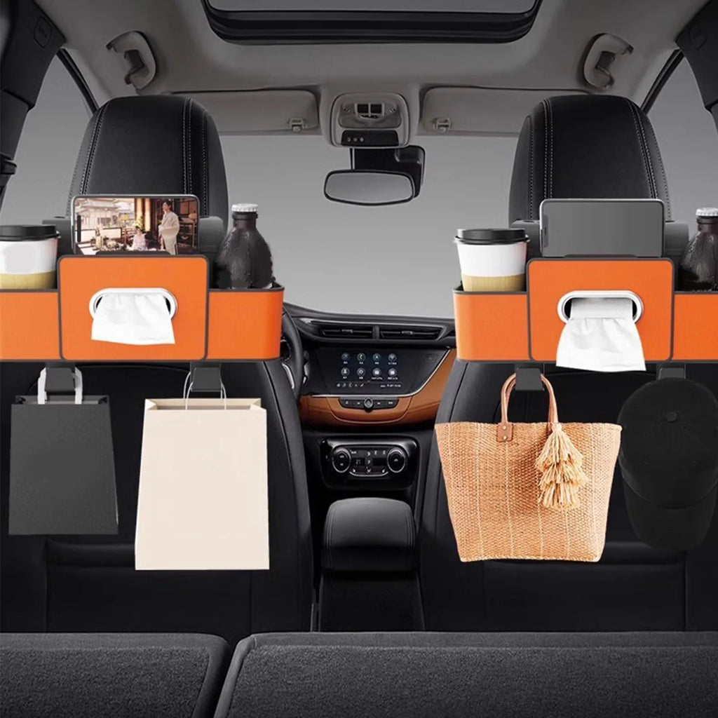 Multifunctional Car Organizer with Cup Holder Tissue Box and Hooks Vehicle Seat Back Hanging Storage Box Travel Accessories