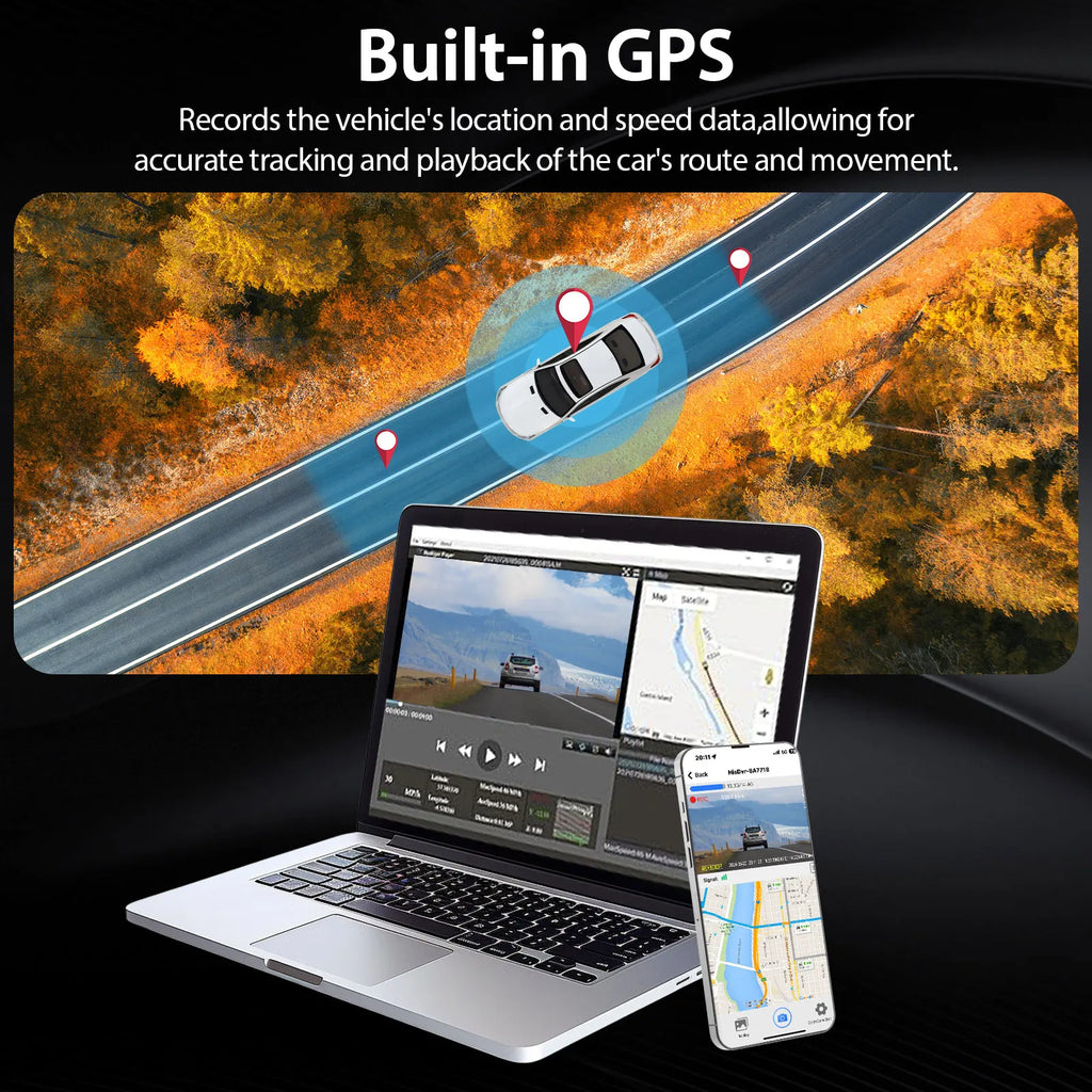 Dash Cam 4K Front and 2.5K Rear Dual Camera GPS WiFi with IMX415 Night Vision 3" Screen APP Control 24H Parking Monitor Tracking