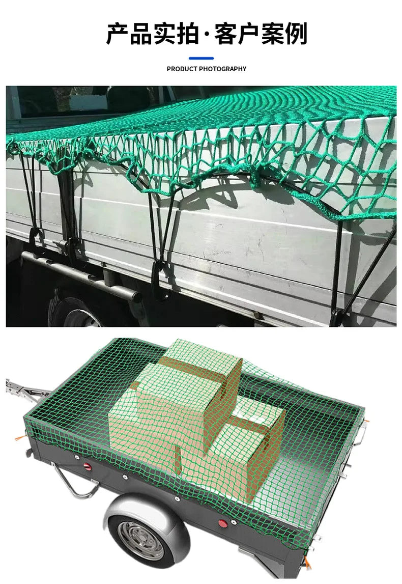 Universal Green Truck Cargo Net Polyethylene Roof Trailer Mesh Cover Professional Luggage Secure System Heavy Duty Extendable