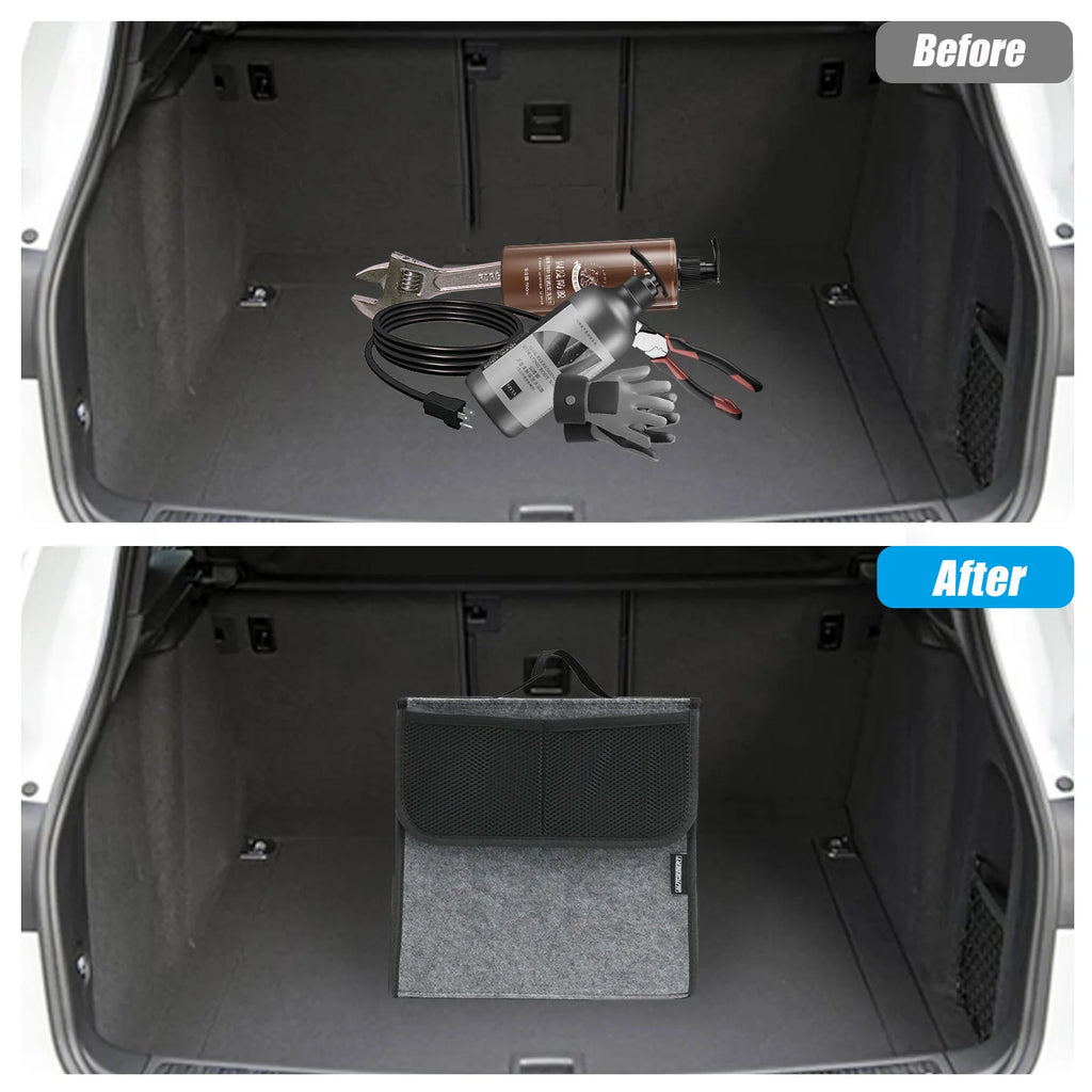 Car Trunk Organizer Felt Boot Organiser Storage Bag Box Portable Handbag Cargo Tool Holder Mesh Net Pocket Collapsible Universal