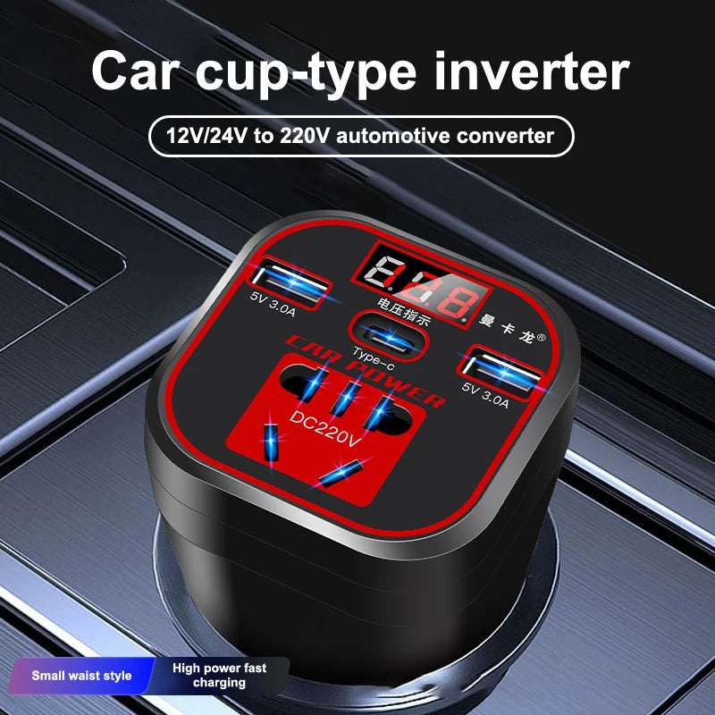 12V/24V to 110V/220V Car Power Inverter - Type-C Multi-Function Charger (3.1A Fast Charging)