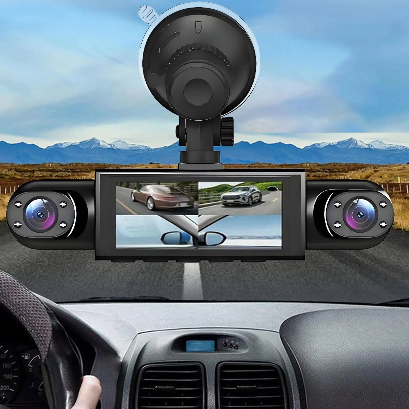 Dash Cam 4 Channel Battery Powered Dash Cam 1080P Monitor with 32G Card Rear Reversing Image for Left Right Front Blind Spot