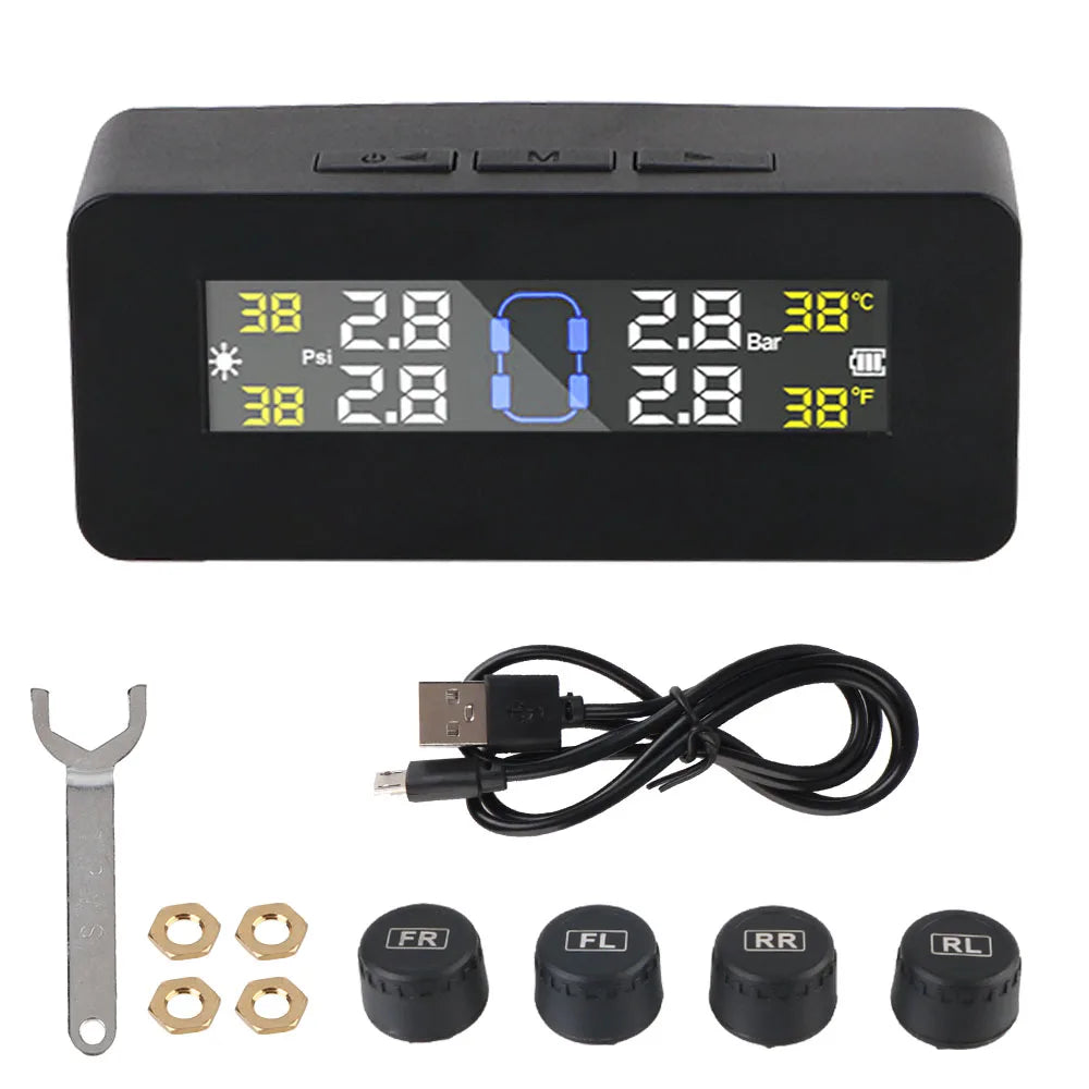 Digital LCD Display Auto Security Alarm Systems Tire Pressure Monitoring System Car TPMS Solar/USB Powered