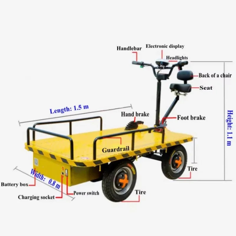 High Load Flatbed Trolley/garden Tool Cart Car Electric Flat Cargo Electric Flatbed Truck Handling Warehouse Cargo Pulling
