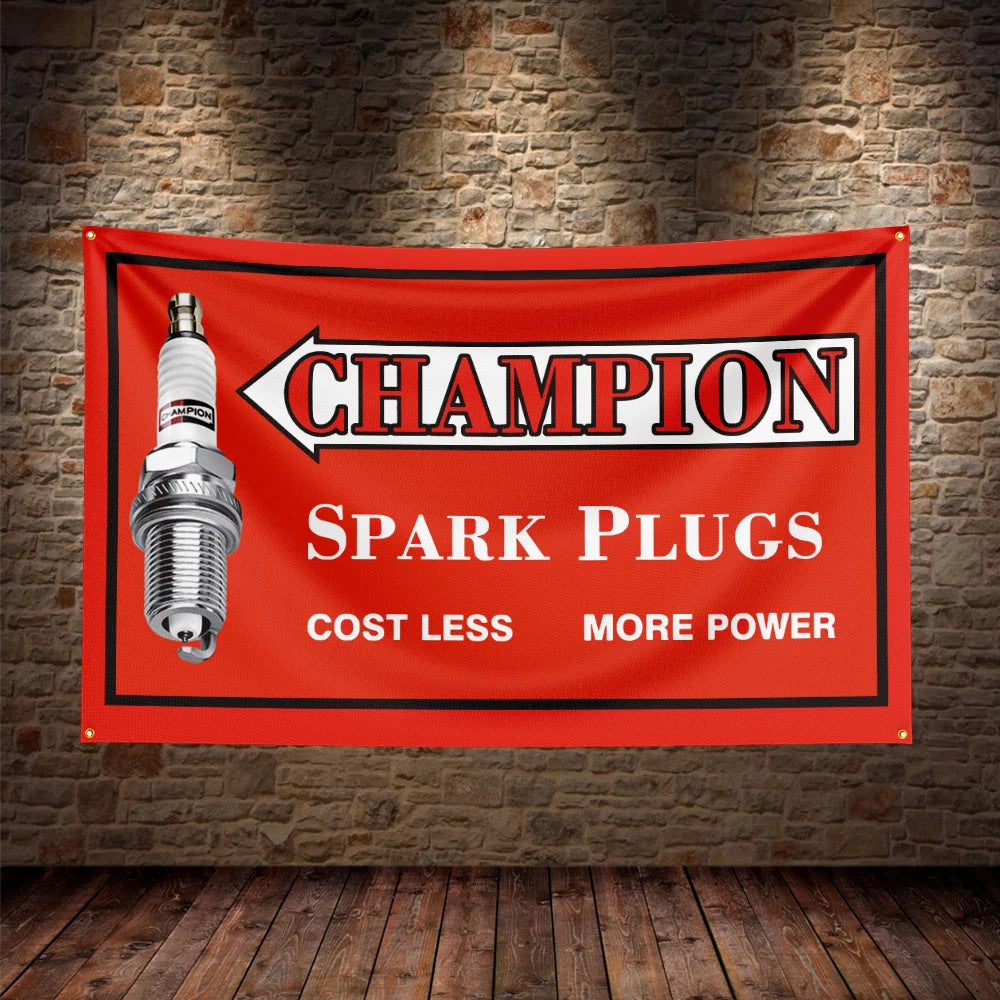 3X5Ft Champion Spark Plugs Flag Polyester Printed Car Banner For Decor