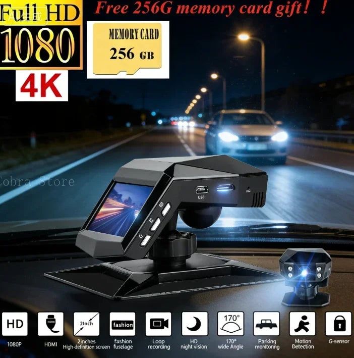 4k HD Car DVR Dash Cam 1080P Video Recorder Free 256G memory card gift 170 Angle Night Vision Car Recorders Cycle Recording Dash