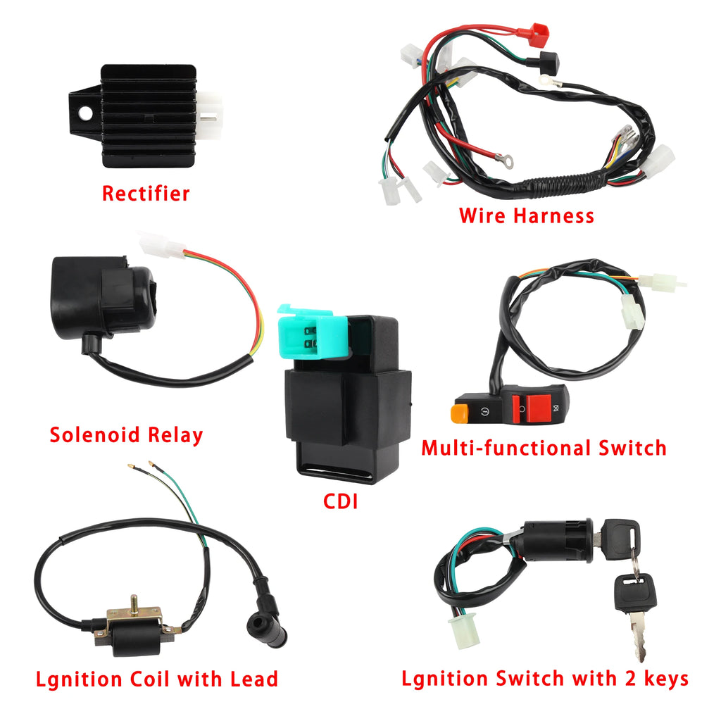 Motorcycle Electrics Wiring Harness Spark Plug CDI Ignition Coil Key Switch Kit For Dirt Bike 50cc-110cc ATV UTV Quad Go Kart
