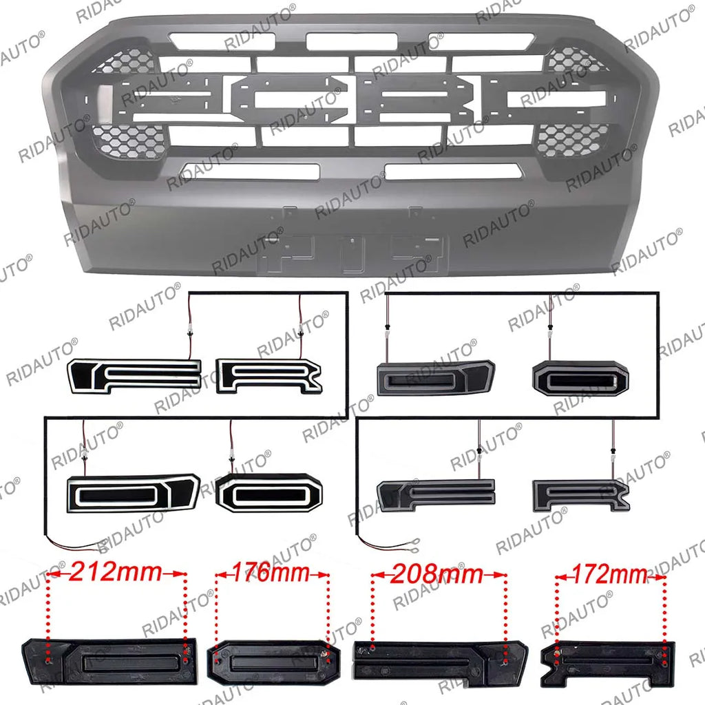 Pickup Truck Modified DIY 4 Letter For RANGER 2015-2021 T8 T7 Raptor Grill Grille White LED Glowing Lighted Glowing letters Lamp