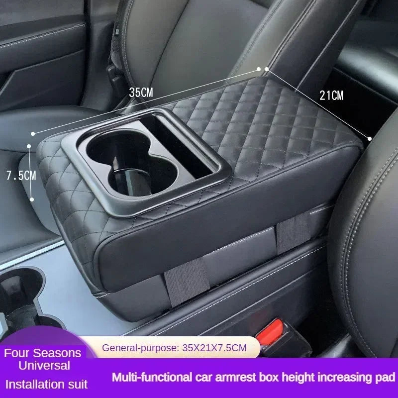 Auto Center Console Armrest Cushion With 2 Cup Holder PU Leather Armrest Pad Portable Car Amrest Pillow Cover Height Pad