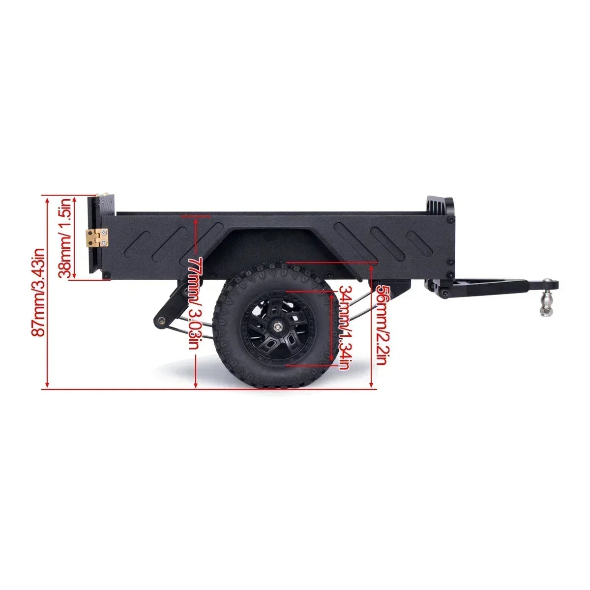 Aluminum Alloy Utility Trailer Car with Hitch for TRX4M 1/18 1/24 RC Crawler SCX24 Defender Bronco K10 Upgrade Parts