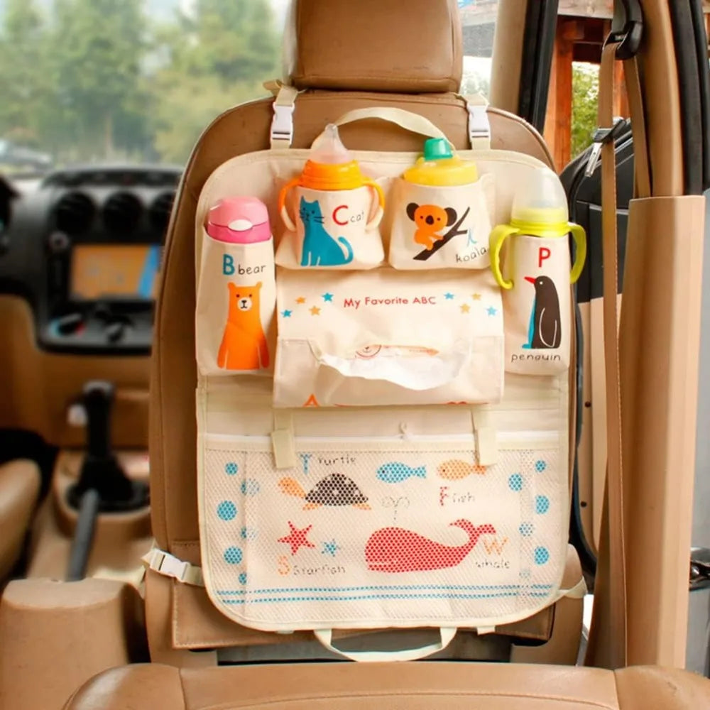 Cartoon Backseat Car Organizer Mats Back Seat Organizers Storage Bag Tissue Holder for Kids Car Seat Travel Road Trip Essentials
