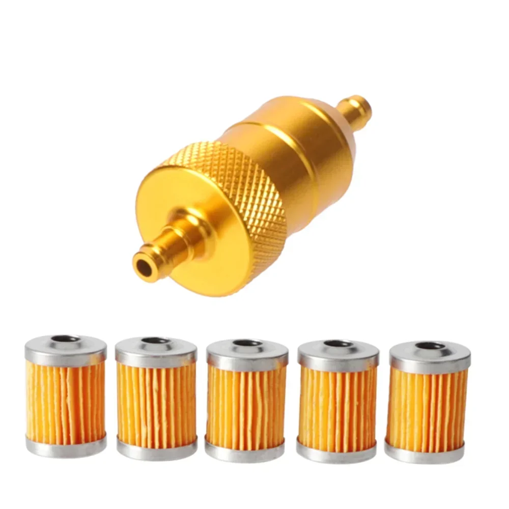 8mm CNC Aluminum Gasoline Cleaner +3/5 Pieces Reusable Cleanable Fuel Filter Motorcycle ATV Quad Inline Oil and Gas Fuel Filter