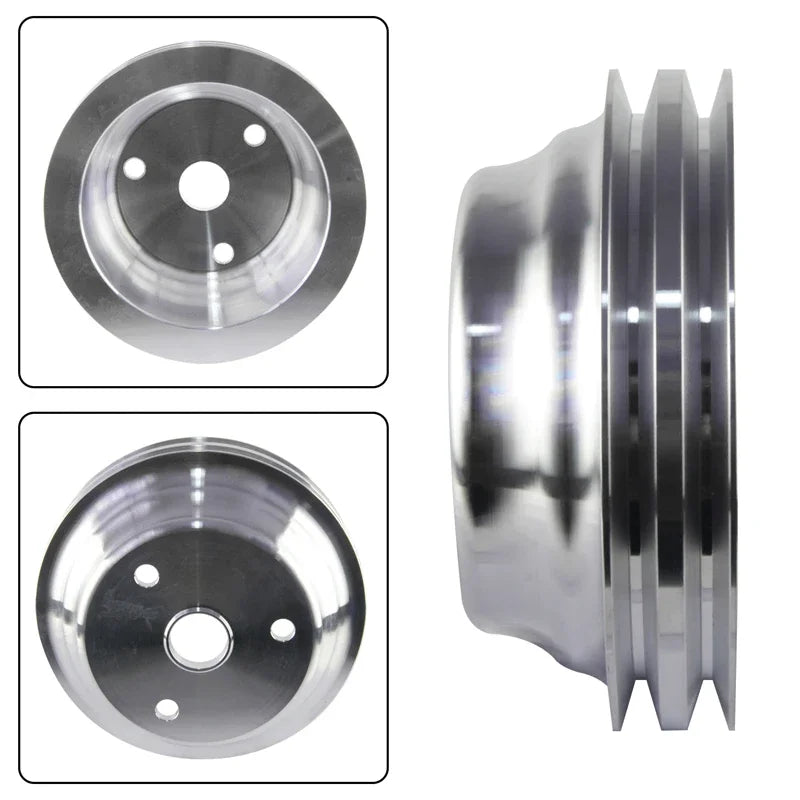 Crankshaft Pulley Aluminum Fit for Small Block Chevy 2 Groove LWP Long Water Pump for  350 Crank