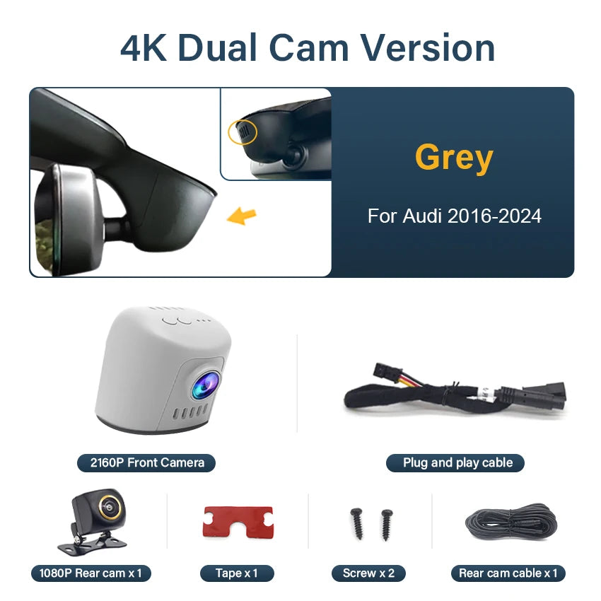 Dash Cam for Audi A1 A3 A4 A5 A6 A7 A8 Q2 Q3 Q5 Q7 Q8 TT RS S 2016 to 2024,4K Dashcam Wifi Dash Camera for Audi,Dvr in the Car